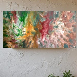Fluid art acrylic painting. Canvas painting 80x40 cm, abstract wall art, wall decoration for home. Handmade unique piece Christmas