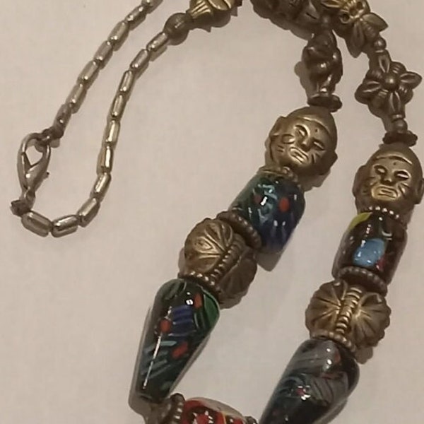 Rare Antique Burma Naga Head Beaded Tribal Necklace