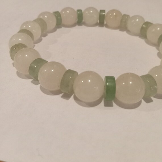 Vintage full bead white jade nephrite green Jadei… - image 4