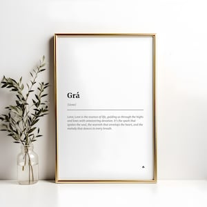 Irish Print Love Wall Art Gift, Grá, Unique Ireland Art & Home Decor, Perfect Irish Gift for Cultural Decor Enthusiasts