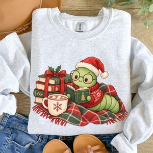Bookworm Sweatshirt, Christmas Book Lover Sweater, Reader Teacher Sweatshirt, Librarian Gift, Book Lover Apparel, Cute Bookish Reader Tee
