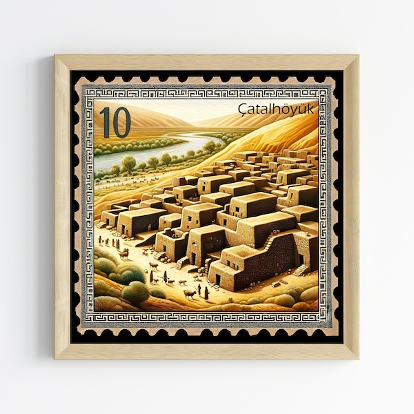 Neolithic Legacy - Catalhoyuk Ancient Settlement Stamp Design, Printable Artwork