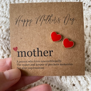 Brincos de dia das mães em formato de coração e aço, cartão de presente memorial para mães, presentes personalizados em massa para empresas, colegas de trabalho, clientes, tias, avós