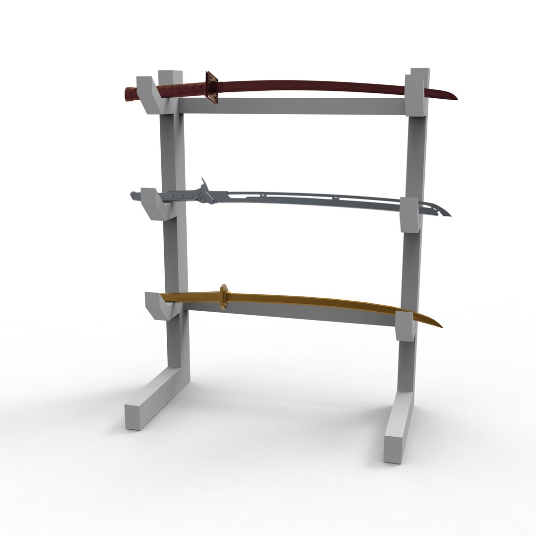 3D Sword, 3 Katana, Including Sword Holder, Sword Rack, Rack Stand for ...