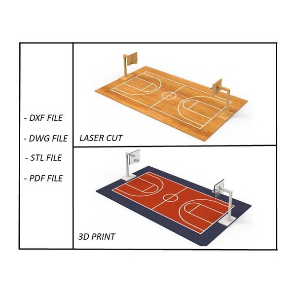 3D Basketball Court, Digital Download, Laser cut, Dollhouse 3D Print, Assembly equipment,PDF file, STL file, Obj file