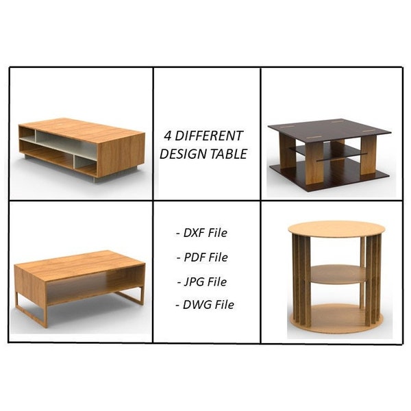 4 Lasercut Table, Wood Furniture, Cnc machine, Model Table Design, Middle Table, Digital Download, DXF file, PDF file, DWG file, Jpg file