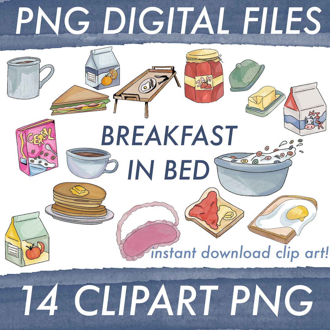 Hand Painted Breakfast Food PNG Bundle, Breakfast in Bed, Mother's Day ...