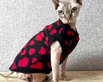 Pull pour animal de compagnie en polaire à imprimé coeurs, pull chaud pour chat et petit chien