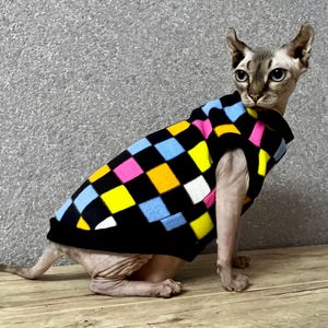 Colorful Fleece Jumper for Cats and Small Dogs. Warm Pet Sweater for Toy Breeds, Chihuahua, Sphynx, Puppy Clothing.Pet Birthday Gift
