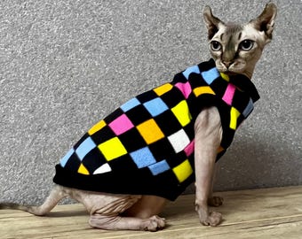 Checkered Fleece Pet Jumper, Small Dog & Cat Sweater