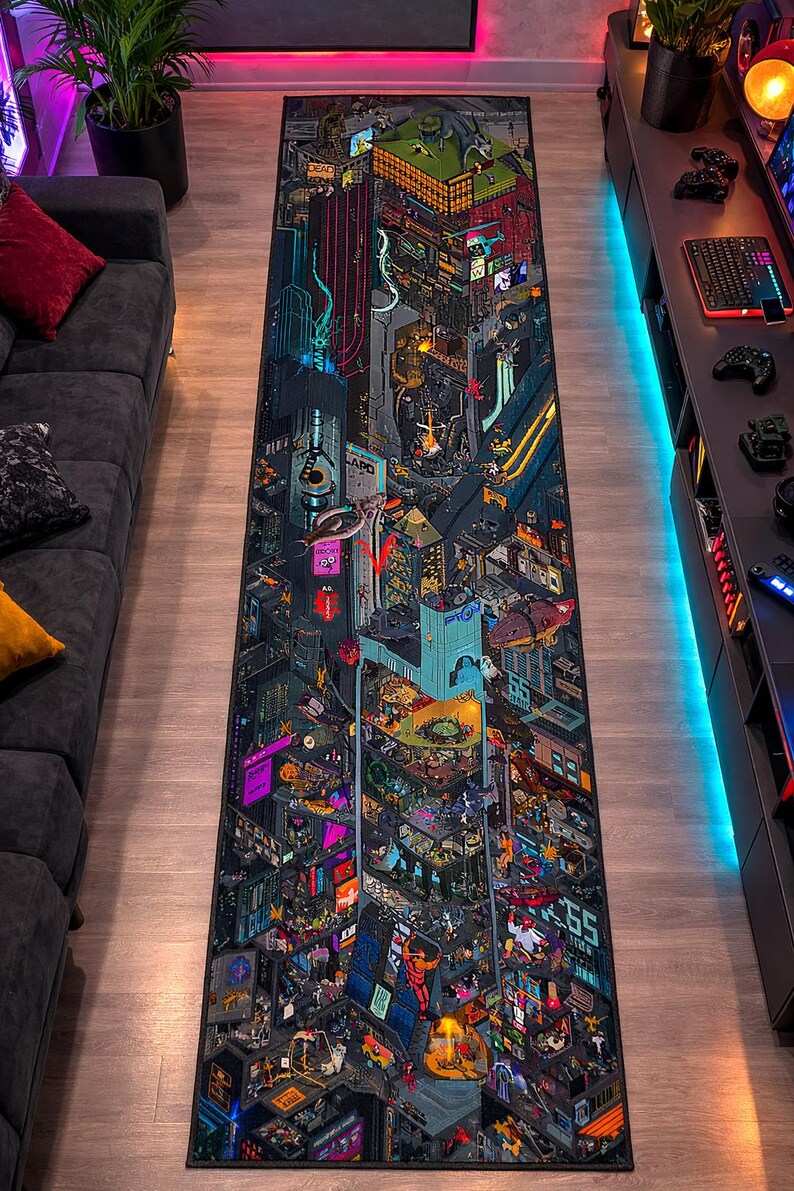 Cyperpunk Rug Cyberpunk City Runner Rug, Neon Sci-fi Urban Carpet, Futuristic Gaming ...