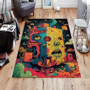 Alfombra con diseño de cubo de dibujos animados, alfombra divertida, alfombra divertida, alfombra con dibujos animados, alfombra para niños, alfombra para guardería, alfombra divertida, alfombra de diseño de interiores, alfombra decorativa para sala de estar