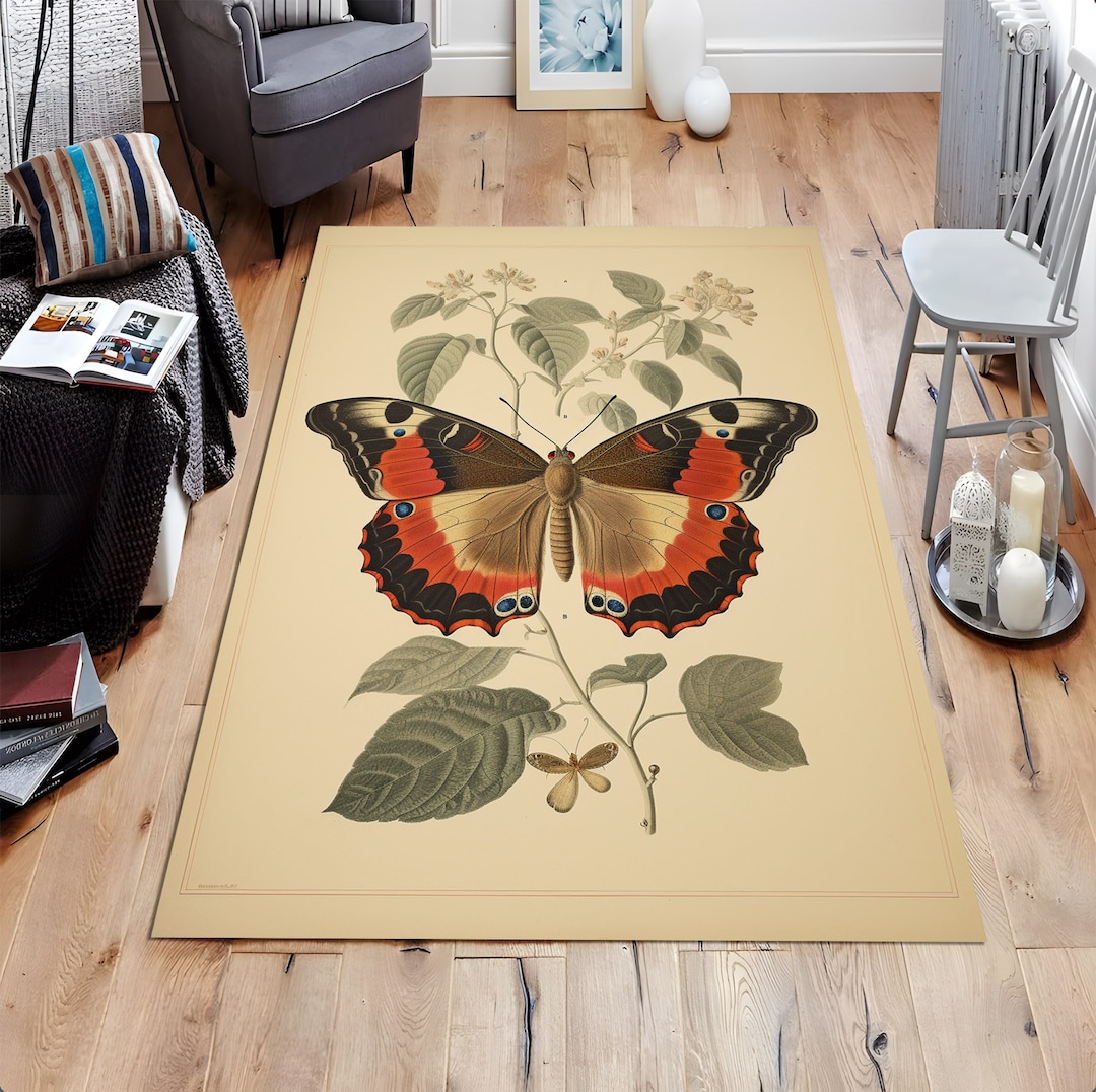 Naturestep Rug Butterfly Butterfly Design Rug, Nature Rug, Botanical Rug, Garden Rug, Whimsical ...