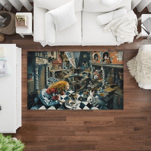 Alice Design Rug, White Rabbit Rug, Movie Room Rug, Custom Rug, Cheap Rug, Livingroom Rug, Personalized Gift, Alice in Wonderland, Fantasy