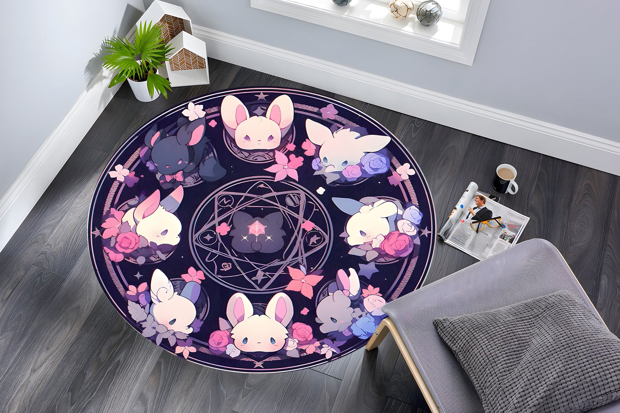 Kawaii Goth Bunnies Rug,kawaii Plushies Goth Round Rug, Harajuku ...