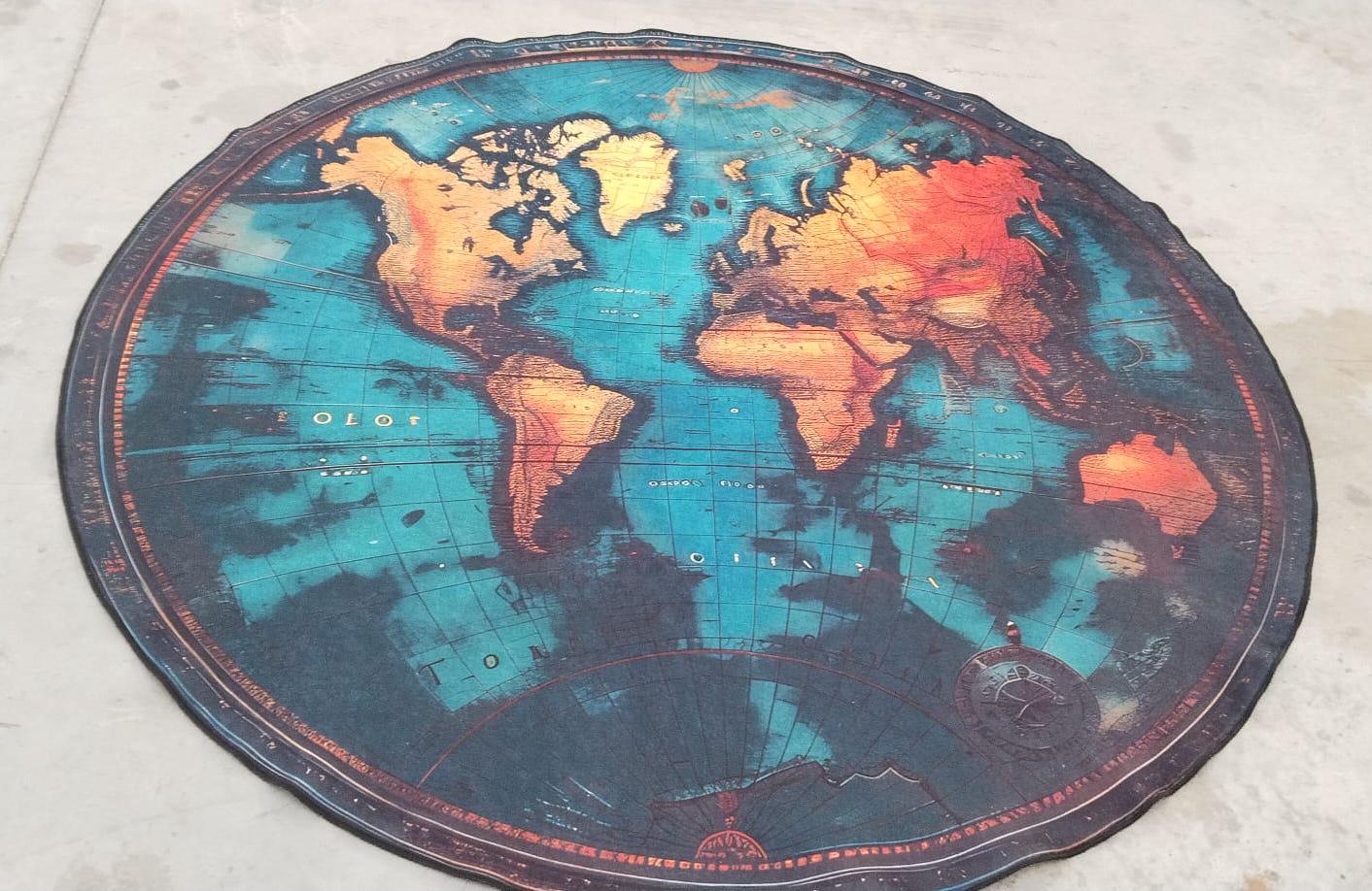 Round Rug, World Map Rug, Globe Design Rug, Geography Decor, Travel ...