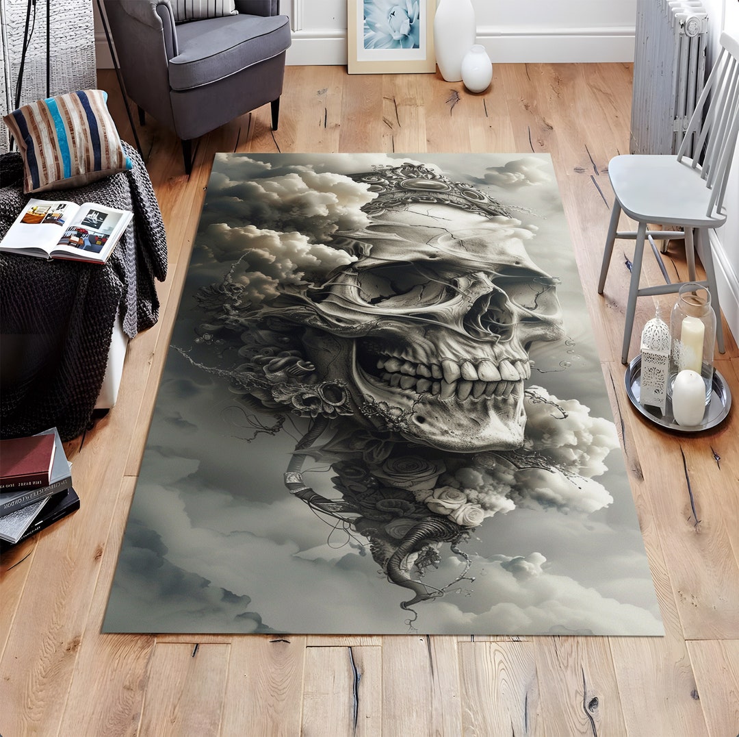 Skull Design Rug, Gothic Rug, Flower Rug, Unique Design, Contemporary ...
