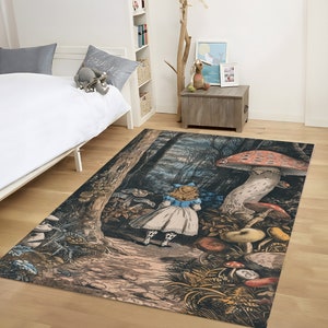 Alice Design Rug, White Rabbit Rug, Movie Room Rug, Custom Rug, Cheap Rug, Livingroom Rug, Personalized Gift, Alice in Wonderland, Fantasy
