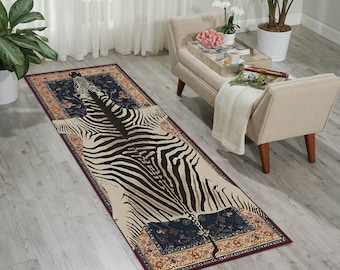 Zebra Design Runner Rug,Runner Rug,Zebra Skin Design,Zebra With Classsic Rug,Vintage Design Runner Rug,Retro Design Runner Rug,Zebra Runner