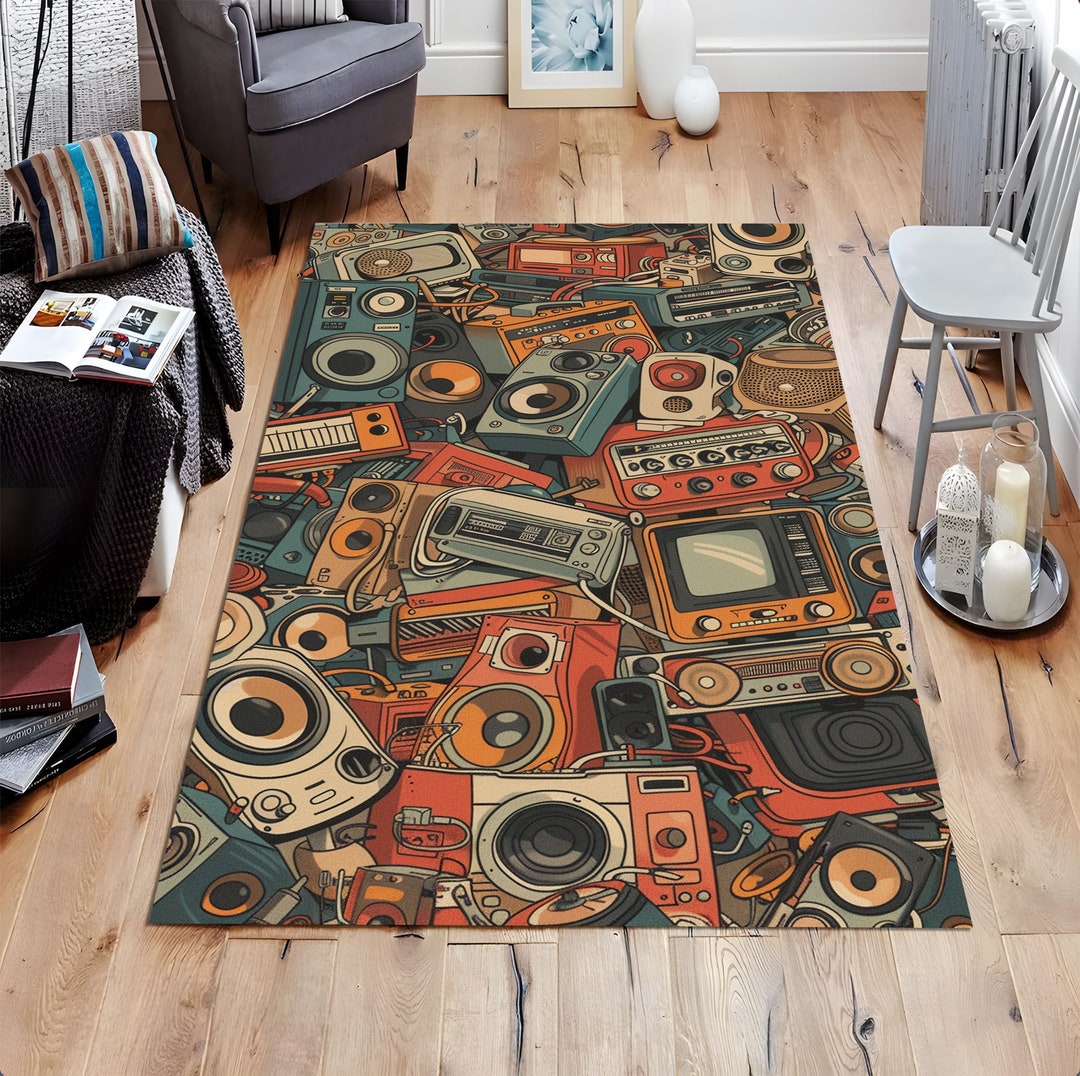 Various Vintage Radio Design Rug, Retro Design Rug, Nostalgic Design ...