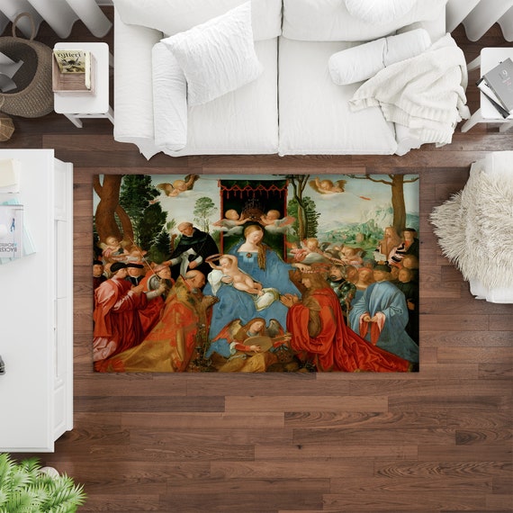 Virgin Mary and Angels Rug,christian Design Rug,sacred Art Decor 