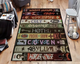 80's Nostalgic Rug,VHS Case Themed Horror Movie Room Rug,Nostalgic Retro Style Rug, Home Theater TV Room Rug,Classic Horror Movies Rug