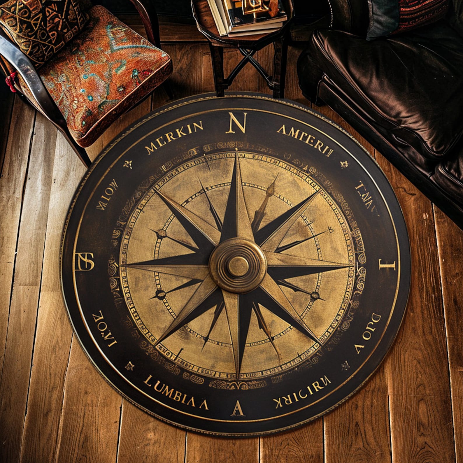 Round Rug, Compass Design Rug, Personalized Rug, Nautical Decor ...