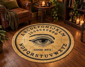 Ouija Board Round Rug, Spirit Board Eye Rug, Gothic Occult Carpet, Witchy Halloween Rug, Mystical Round Area Rug, Vintage Spooky Decor