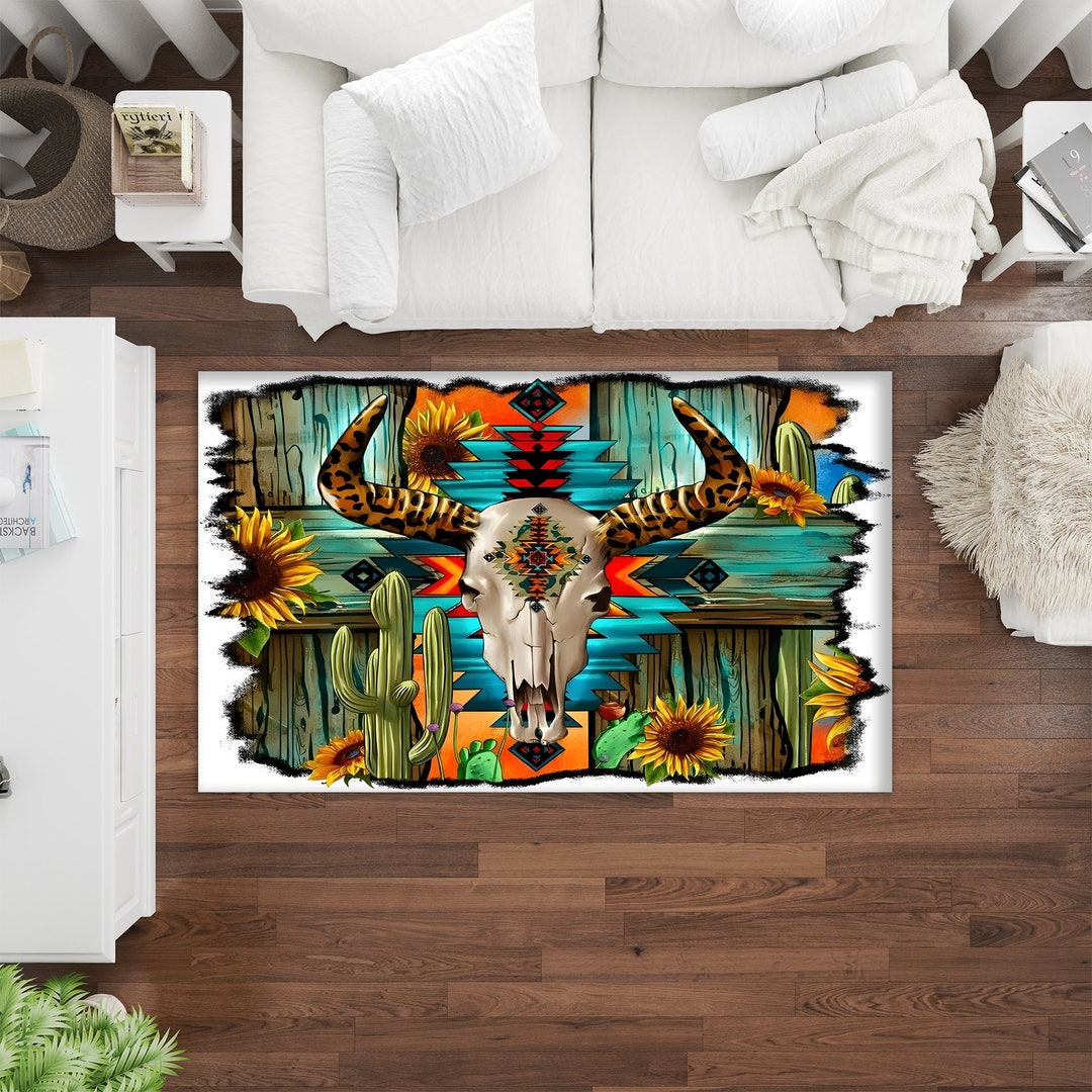 Rodeo Rug Cowboy Design Rug,western Rug,rodeo Rug,skull Design Rug,retro Rug ...