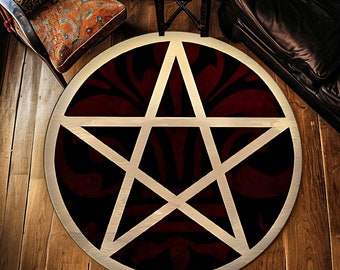 Alfombra de astrología, Alfombra con estampado de la bruja del amor, Decoración de películas, Pentagrama rojo, Pentagrama zombie, Alfombra de Satanás, Decoración vudú, Alfombra circular, Alfombra redonda, Alfombra de área