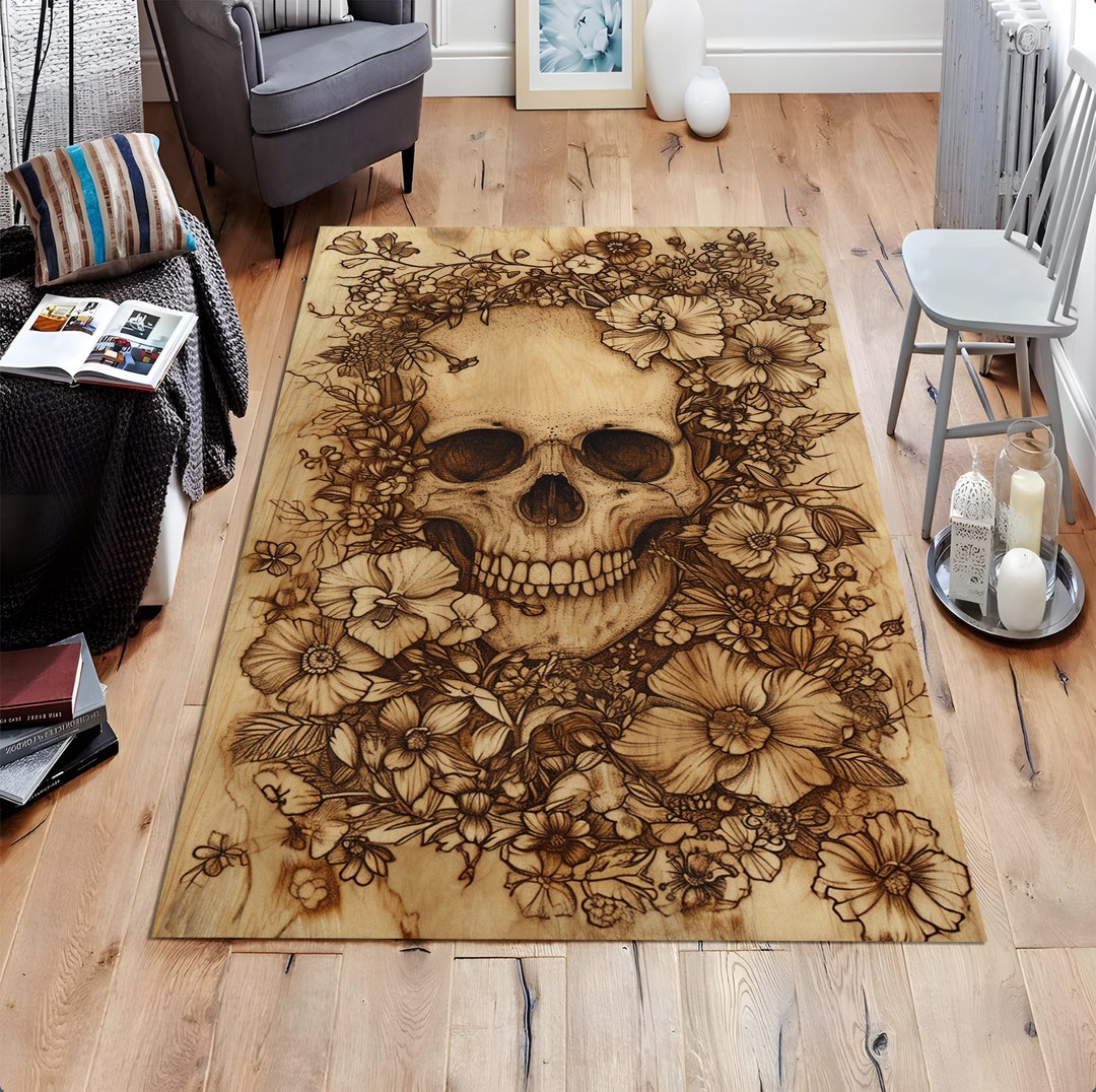 Skull Design Rug, Gothic Rug, Flower Rug, Unique Design, Contemporary ...
