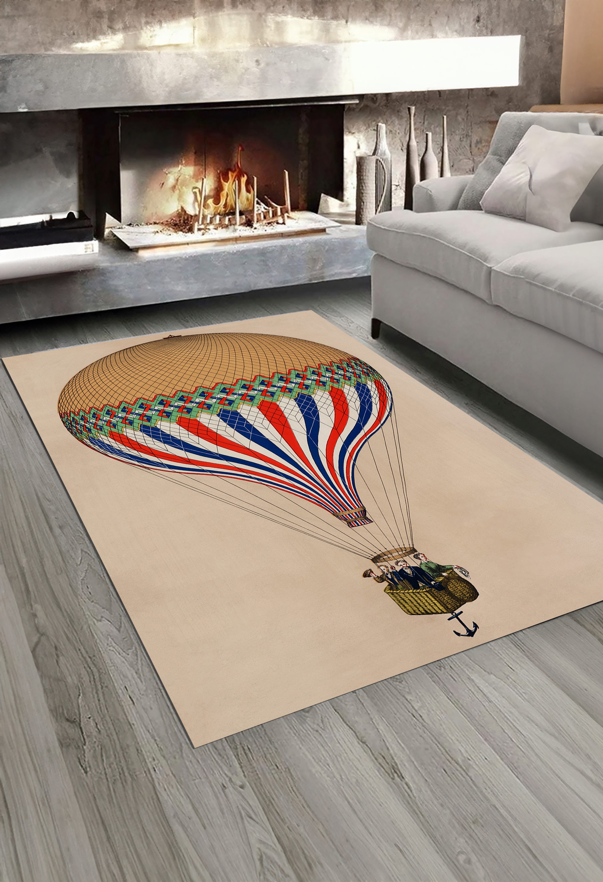 Vintage Balloons Design Rug, Aviation Rug, Retro Rug, Nostalgic Rug ...