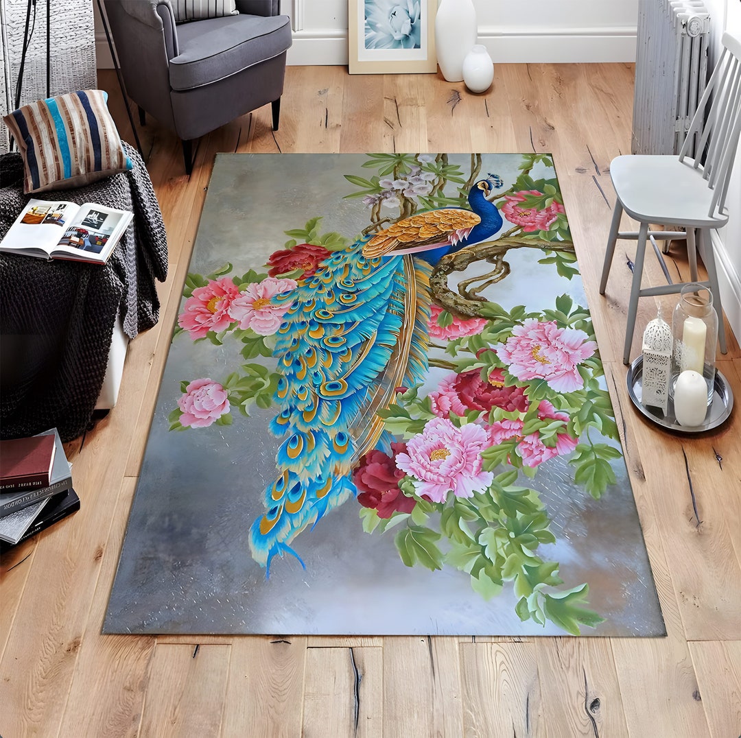Peacock Rug, Peacock Design Rug, Animal Decor Rug, Decorative Rug ...