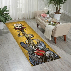 Guitarra, alfombra con temática de guitarra, alfombra de pasillo con guitarra, alfombra larga, alfombra de entrada, regalos musicales, alfombra de pasillo, alfombra de pasillo, alfombra de área, alfombra de pasillo con música, guitarrista