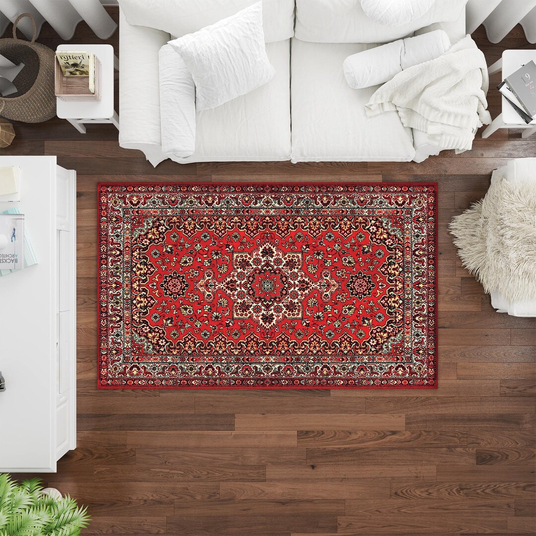 Vintage Design Rug, Old Look Rug, Red Rug, Distressed Rug, Persian ...