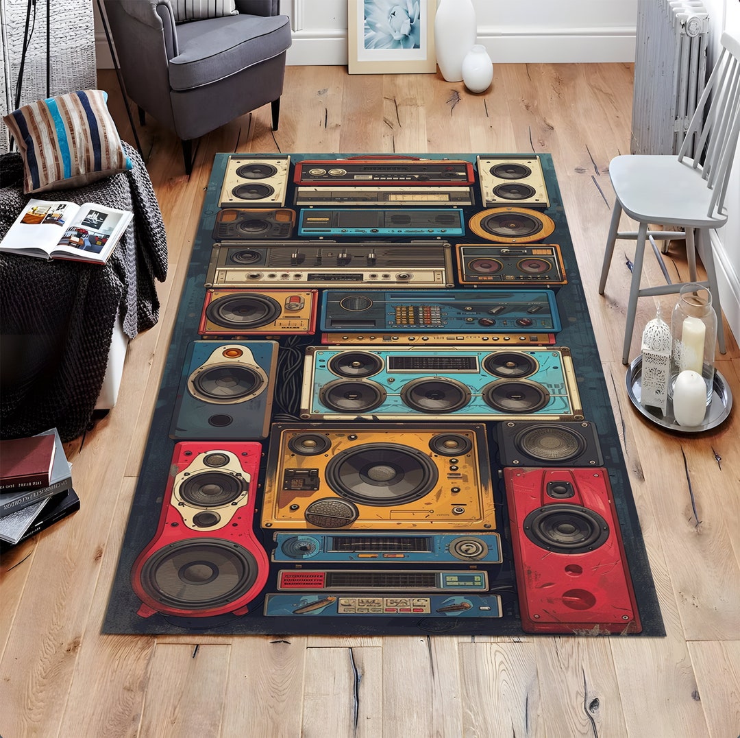 Old Timey Rug Various Vintage Radio Design Rug, Retro Design Rug, Nostalgic Design ...
