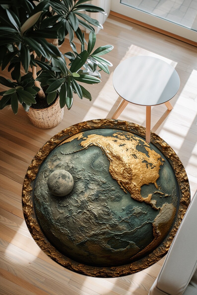 Round Rug, World Map Rug, Globe Design Rug, Geography Decor, Travel ...
