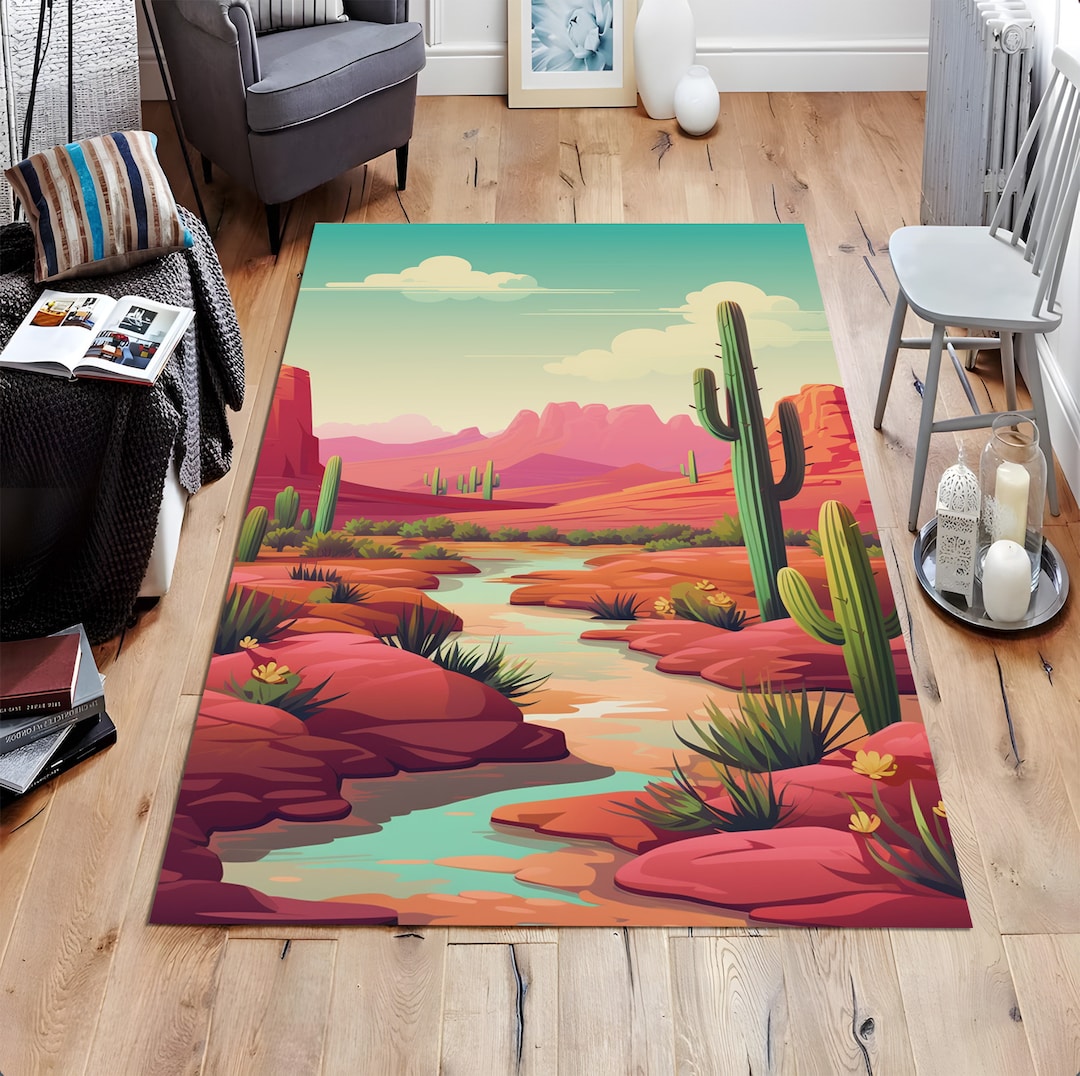 Arizona Landscape Design Rug, Desert Rug, Southwest Rug, Cactus Rug ...