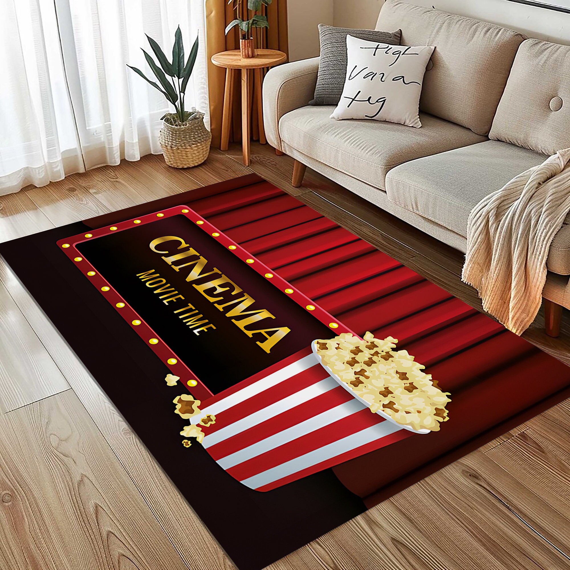 First Popcorn Machine Rug Cinema Rug, Cinema Film Rug, Retro Film Rug, Popcorn Pattern Rug,film ...