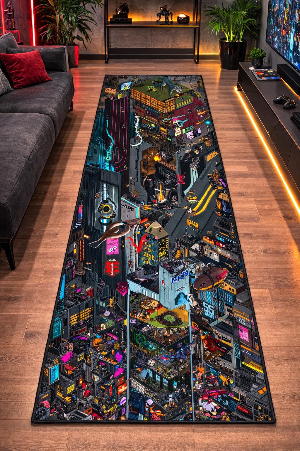 Cyperpunk Rug Cyberpunk City Runner Rug, Neon Sci-fi Urban Carpet, Futuristic Gaming ...