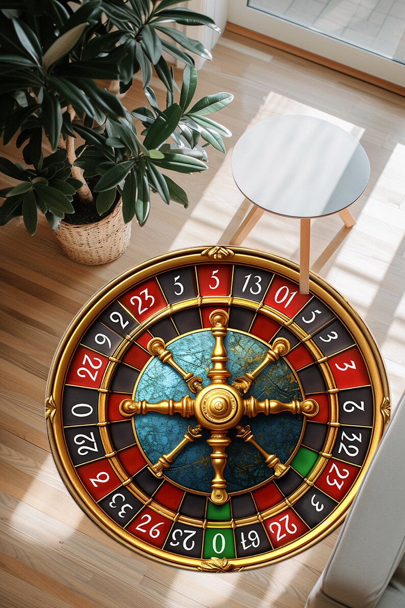 Roulette Rug Roulette Wheel Design Rug, Round Rug, Casino Decor, Game Room Rug, Fun ...