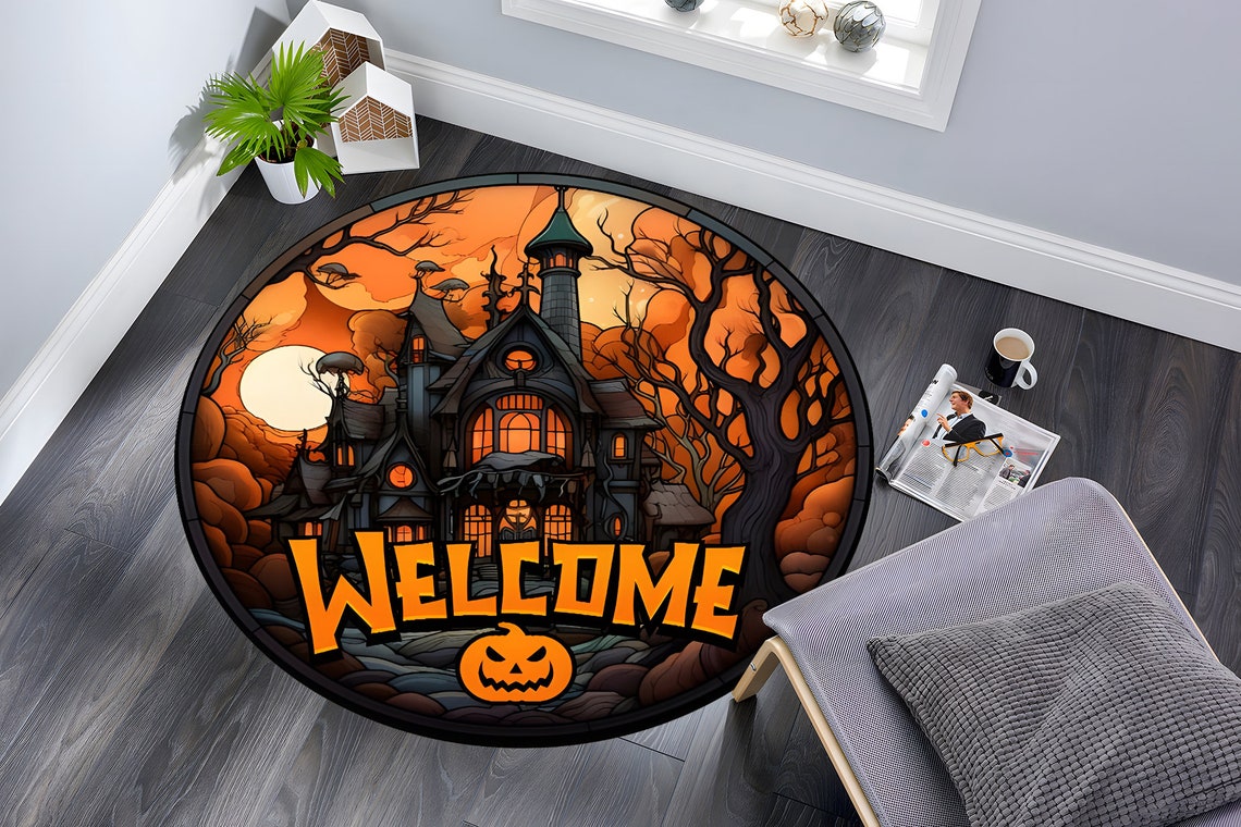 Pumpkin Rug,halloween Round Rug,horror Rug,halloween Themed Rug ...