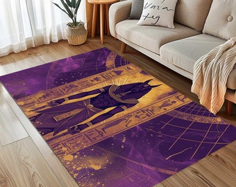Anubis Rug, Egypt Rug, Egyptian Decor, Ancient Theme Rug, Room Decor, Office Floor Rug, Modern Area Rug, Personalized Gift, Digital Art Rug