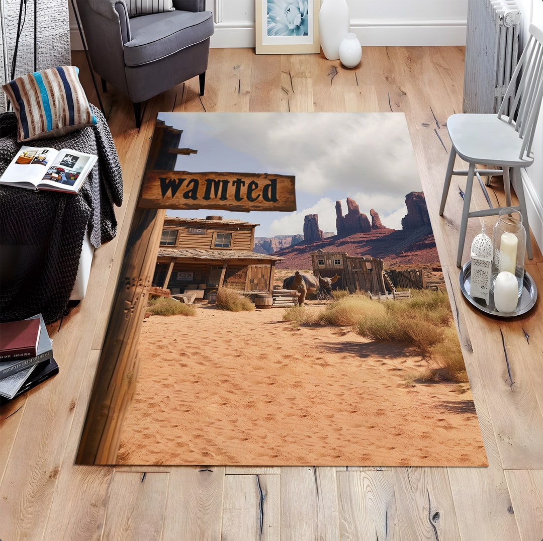 Rodeo Rug Western Rug, Wanted Rug, Cowboy Design Rug, Rodeo Rug, Horse Rug, Ranch ...