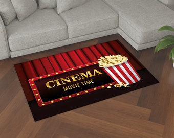 Cinema Rug, Cinema Film Rug, Retro Film Rug, Popcorn Pattern Rug,Film Reel Rug,Xmas Gift Rug, Film Decor, Retro fashion rug, Movie Fan Rug