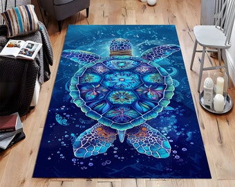 Meeresschildkröte Design Teppich, Ozean Teppich, Küstenteppich, Strandteppich, Meerestiere, Teppich für die Inneneinrichtung