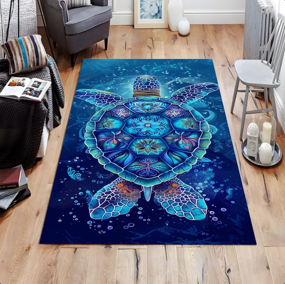 Sea Turtle Design Rug, Ocean Rug, Coastal Rug, Beach Rug, Marine Life Rug,Nautical Rug, Underwater Rug, Interior Design Rug, Living Room Rug