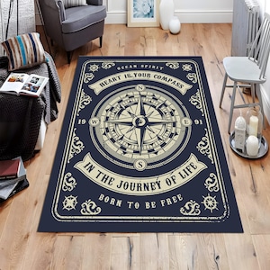 Tapis boussole,Design carte,Cadeaux d'anniversaire,Cadeaux personnalisés,Cadeaux,Tapis antidérapant,Carte du monde,Carte,Nautique,Tapis nautique,Tapis bleu,Cadeaux pour un ami