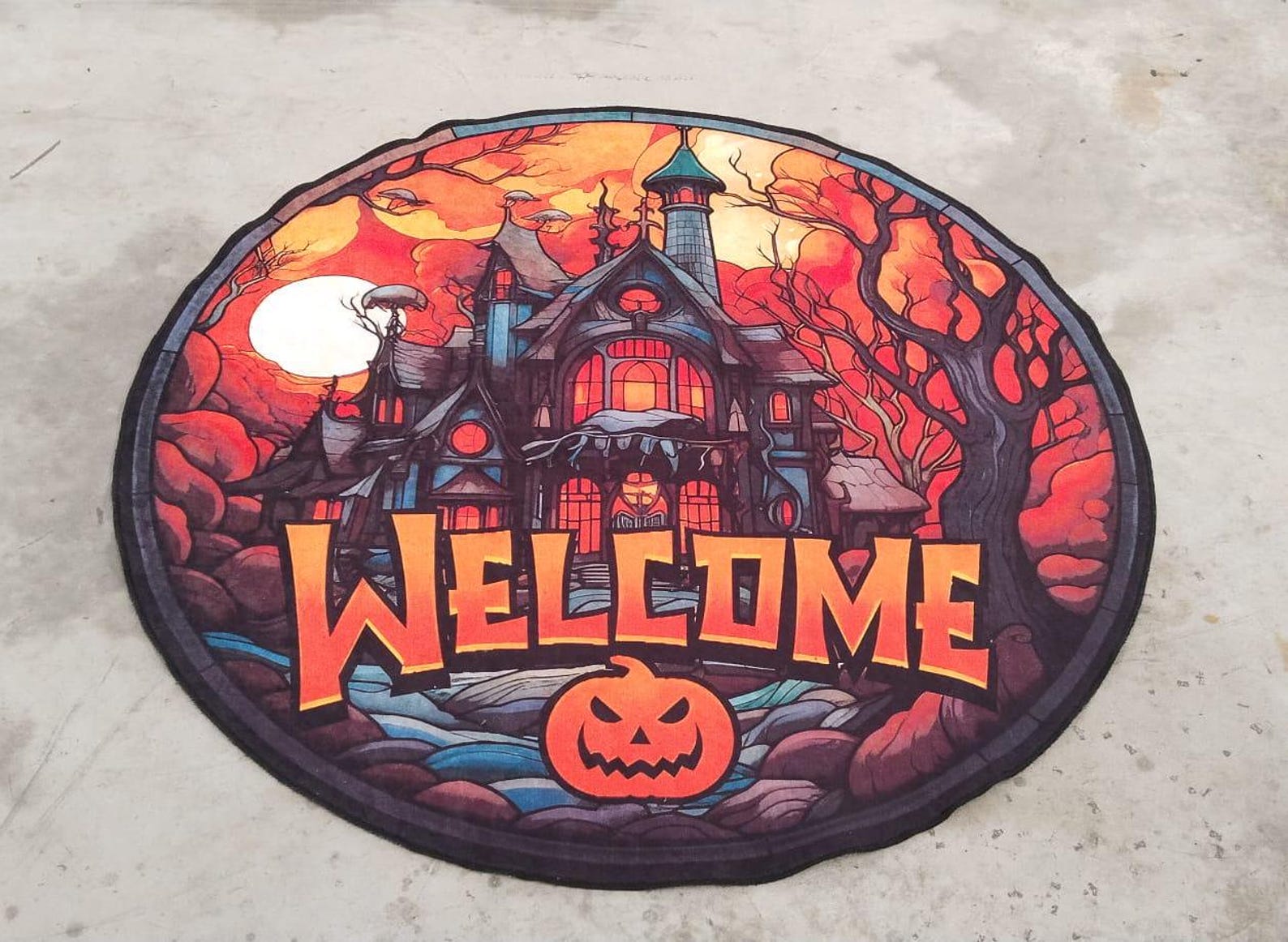 Pumpkin Rug,halloween Round Rug,horror Rug,halloween Themed Rug ...