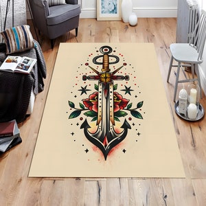 Henna Tattoo Rug, Ink Design Rug, Tattoo Rug, Old School Tattoo Rug, American Traditional Tattoo Rug, Personalized Gift, Gift For Her, Rug